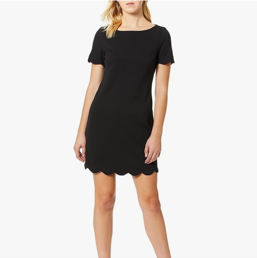 NWT‎ Kasper Women's Size 10 Black Stretch Crepe Dress with Bottom Scallop Detail